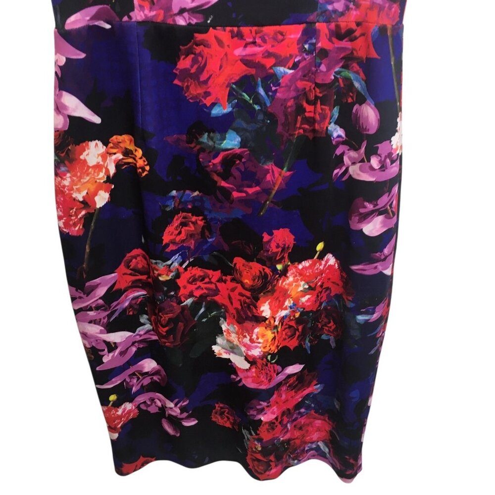 Betsey Johnson Dress Womens 2 Black Floral Cap Sleeve Sheath Back Zip Cocktail - Picture 14 of 16